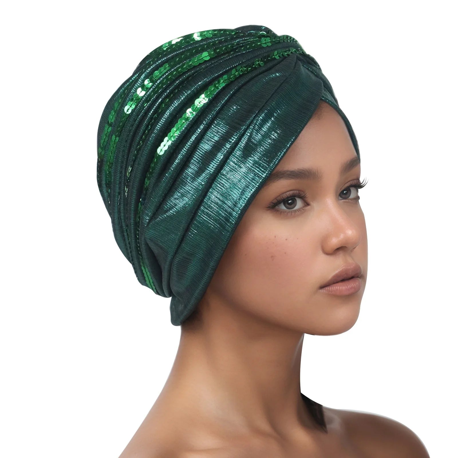 Metallic Head Wrap with matching sequins. You can dress this up or dress it down, but you will always feel like a queen when you put it on.