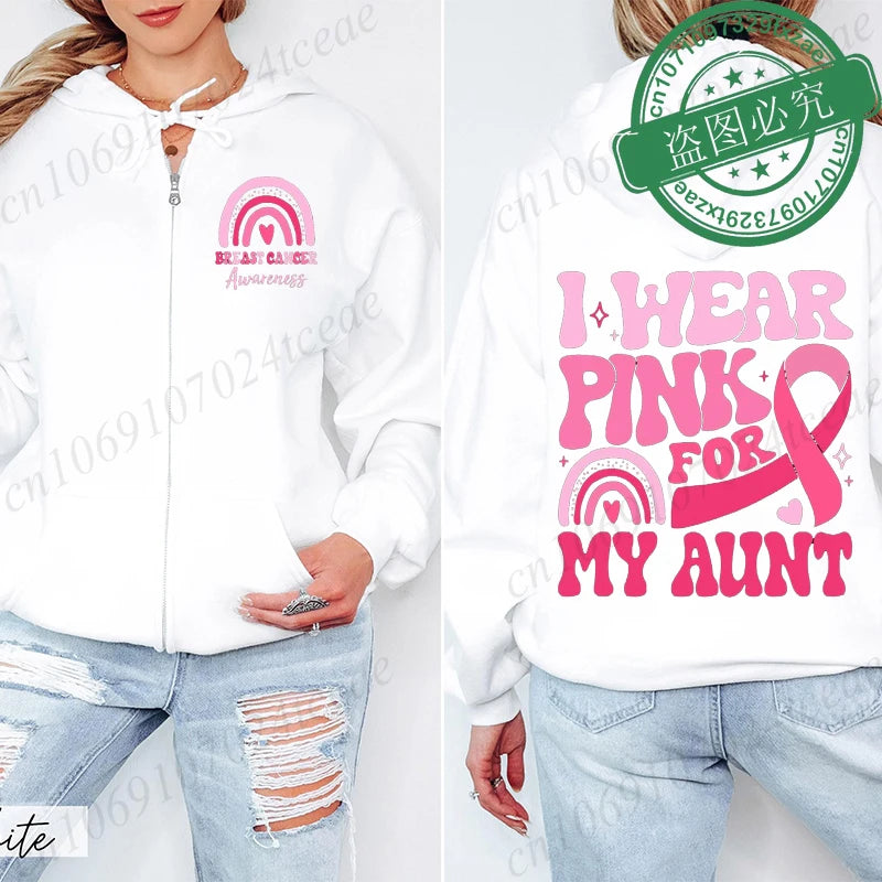 Zip Up Hoodie ~ I Wear Pink for Breast Cancer ~ S, M, L