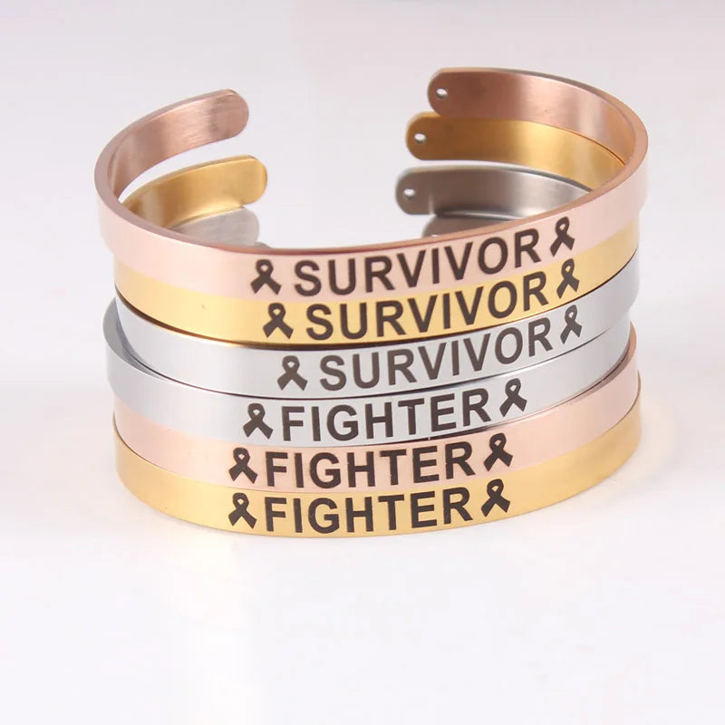 Breast Cancer Awareness Cuff Bracelet Fighter~Survivor