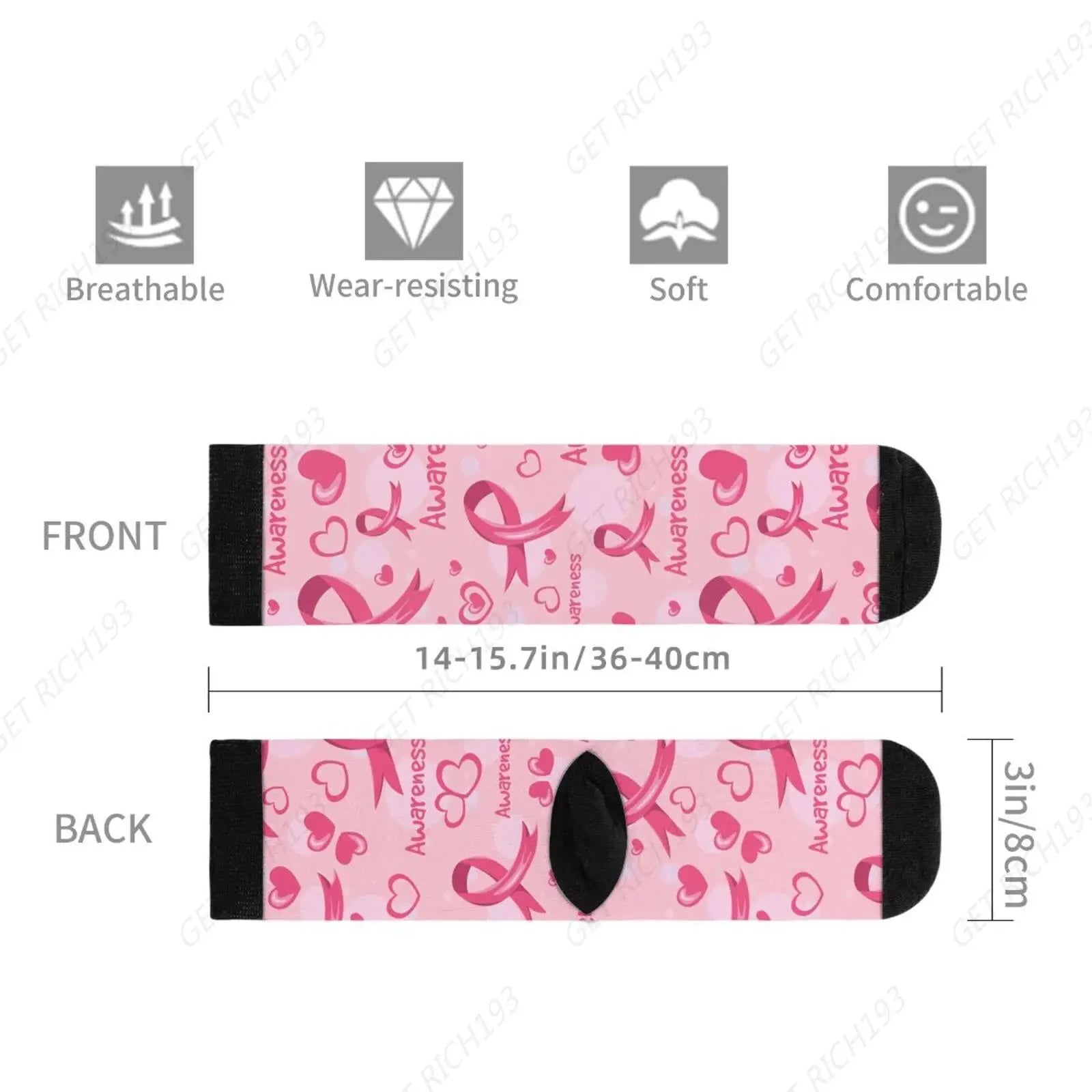 Ribbons Hearts Flowers Breast Cancer Socks