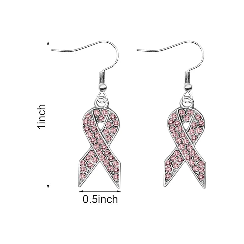 Breast Cancer Awareness Pink Rhinestone Ribbon Earrings