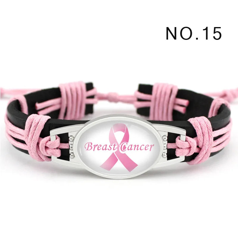 Breast Cancer Ribbon Rope Adjustable Bracelet