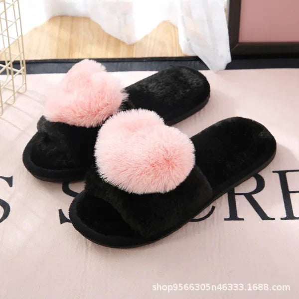 Heart Pattern Non-slip Comfy Plush Slippers