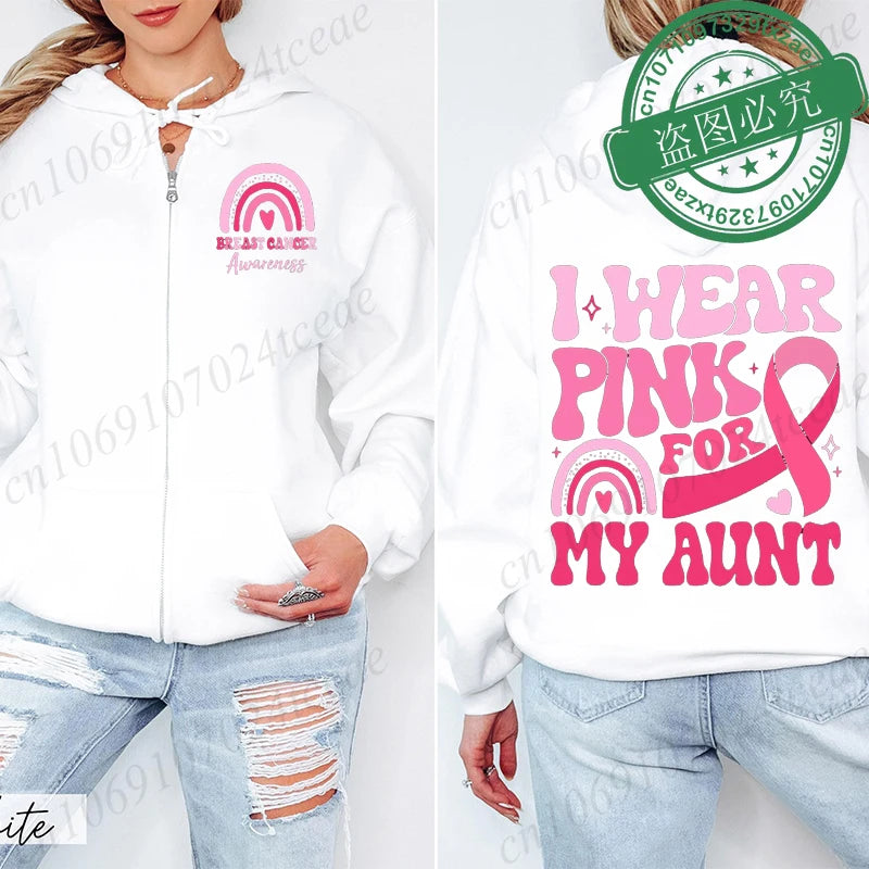 Zip Up Hoodie ~ I Wear Pink for Breast Cancer ~ Plus Sizes: XL,XXL,XXXL
