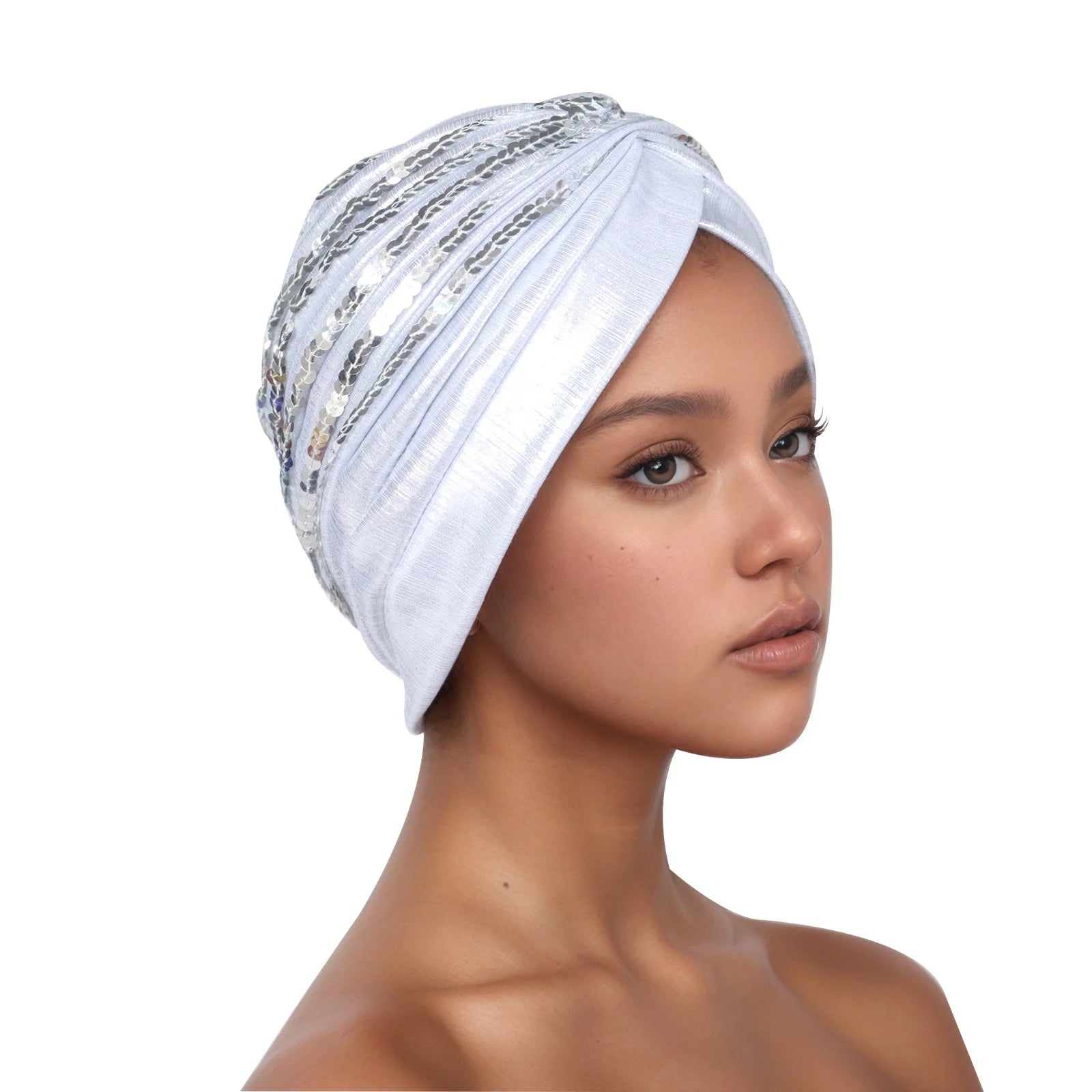 Metallic Head Wrap with matching sequins. You can dress this up or dress it down, but you will always feel like a queen when you put it on.