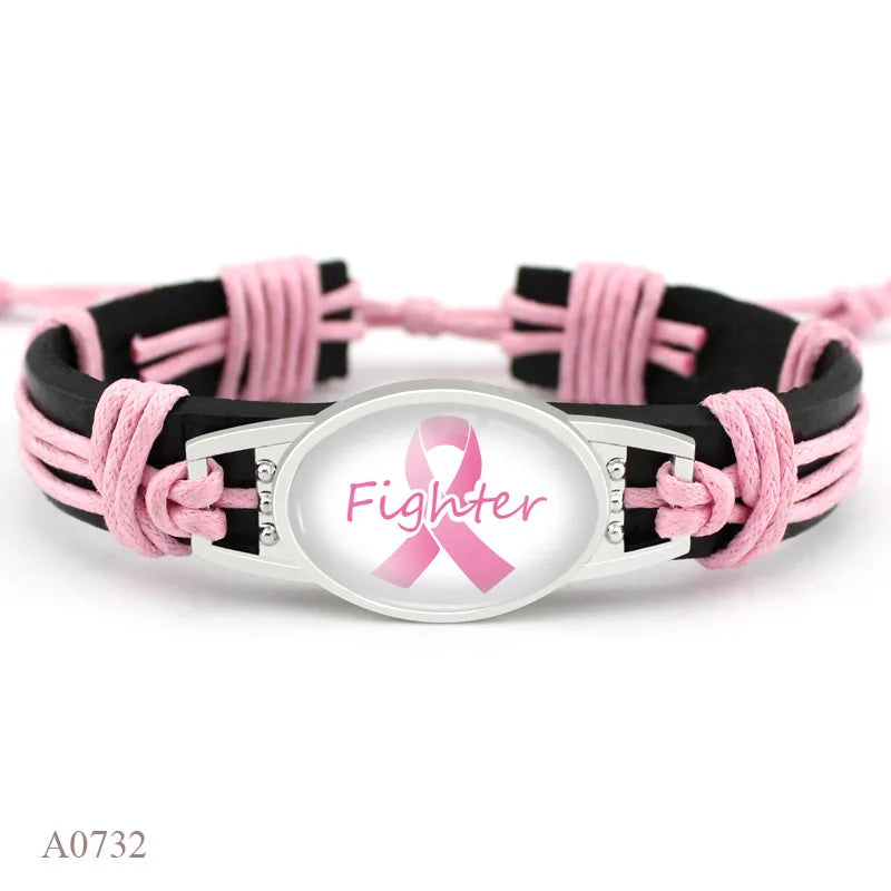 Breast Cancer Ribbon Rope Adjustable Bracelet