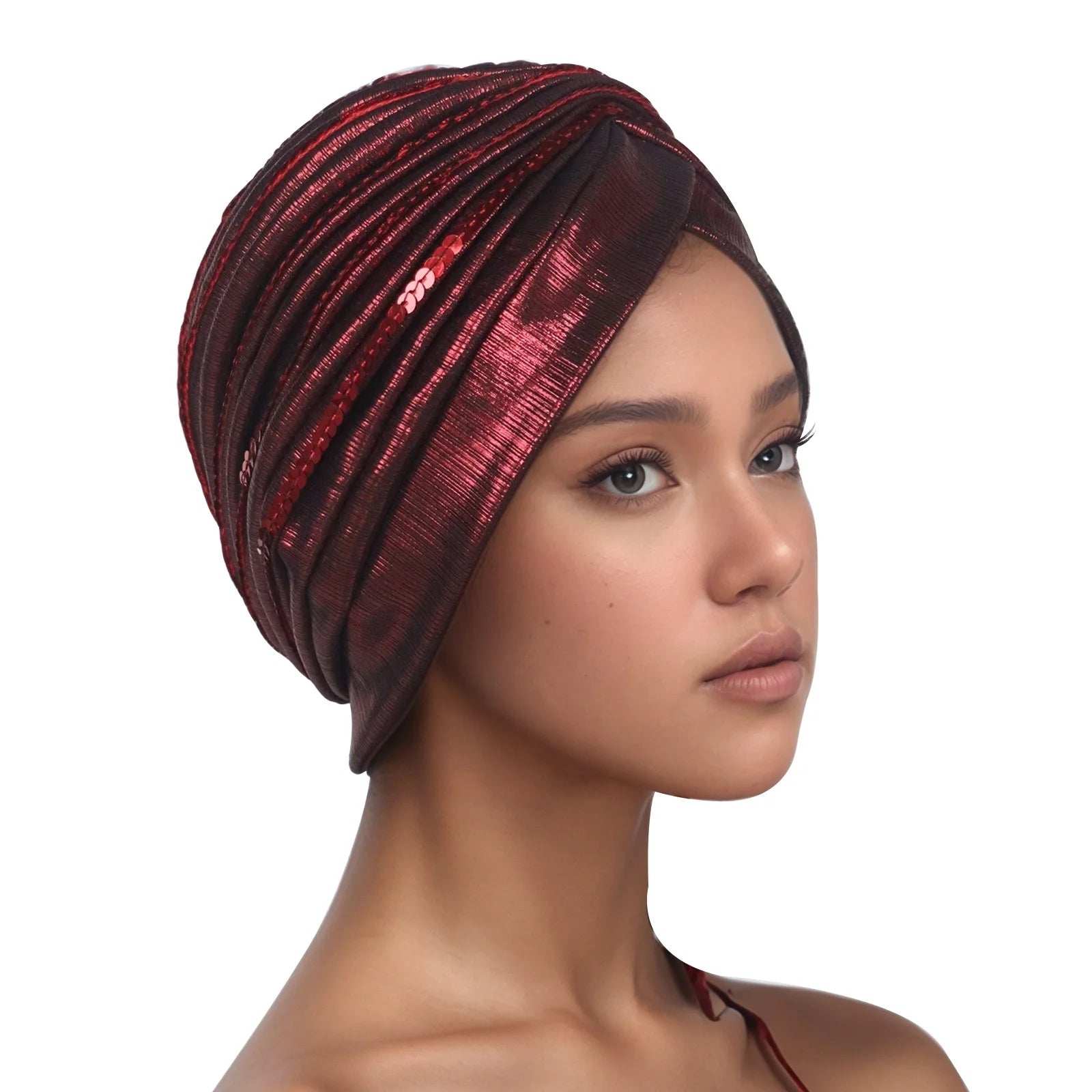 Metallic Head Wrap with matching sequins. You can dress this up or dress it down, but you will always feel like a queen when you put it on.