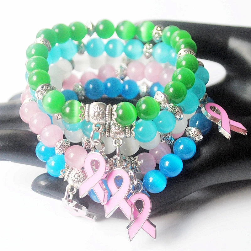 Elegant Breast Cancer Pink Ribbon Bracelet