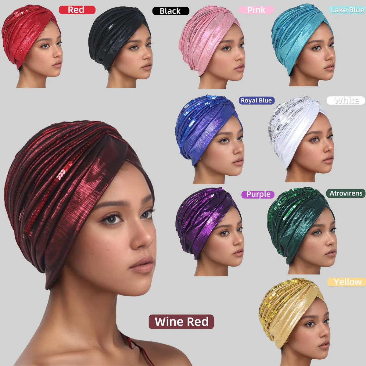 Metallic Head Wrap with matching sequins. You can dress this up or dress it down, but you will always feel like a queen when you put it on.