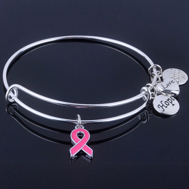 Breast Cancer Charm Bangle ~ Hope Love Faith and Ribbon