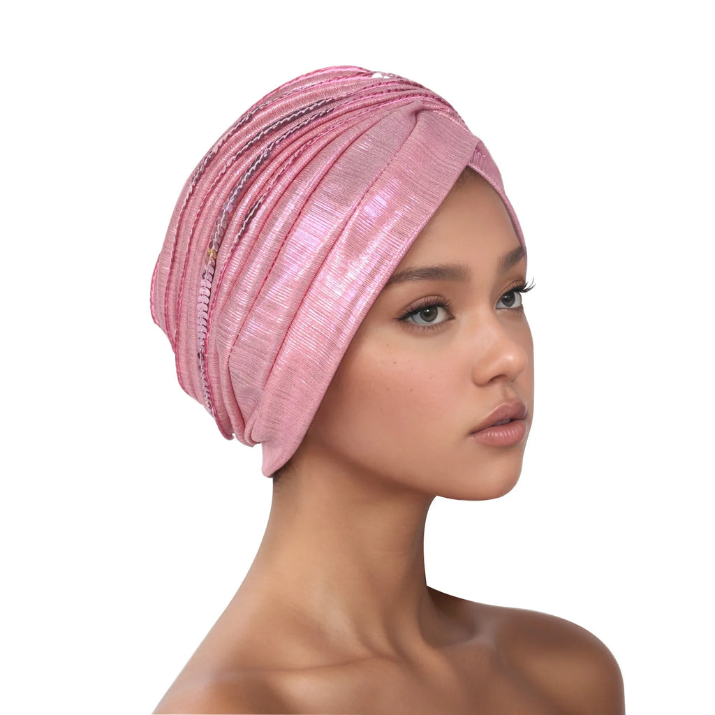Metallic Head Wrap with matching sequins. You can dress this up or dress it down, but you will always feel like a queen when you put it on.