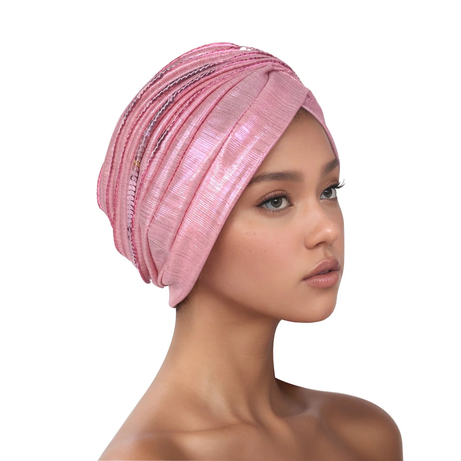 Metallic Head Wrap with matching sequins. You can dress this up or dress it down, but you will always feel like a queen when you put it on.