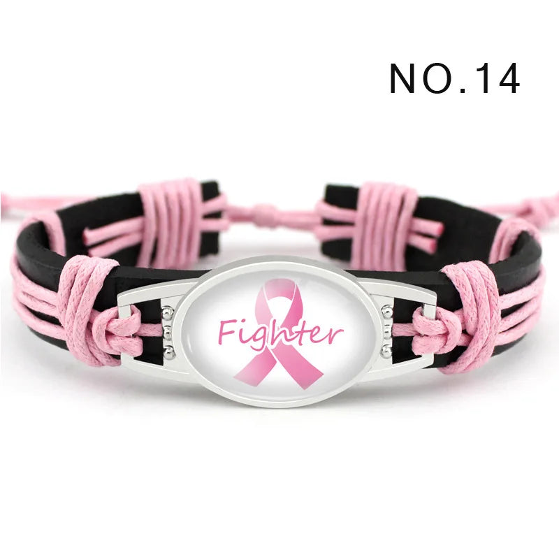 Breast Cancer Ribbon Rope Adjustable Bracelet