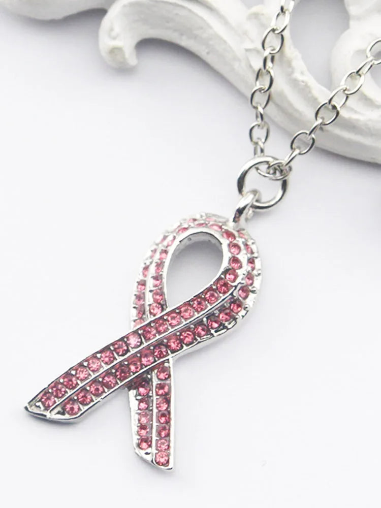 Breast Cancer Awareness Pink Ribbon Necklace