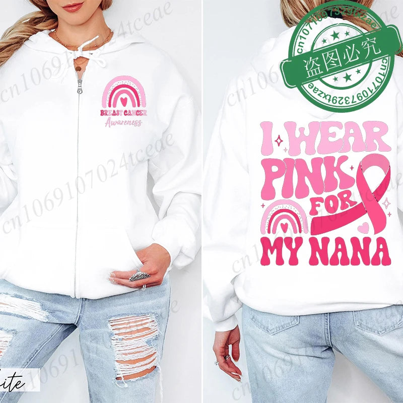 Zip Up Hoodie ~ I Wear Pink for Breast Cancer ~ S, M, L