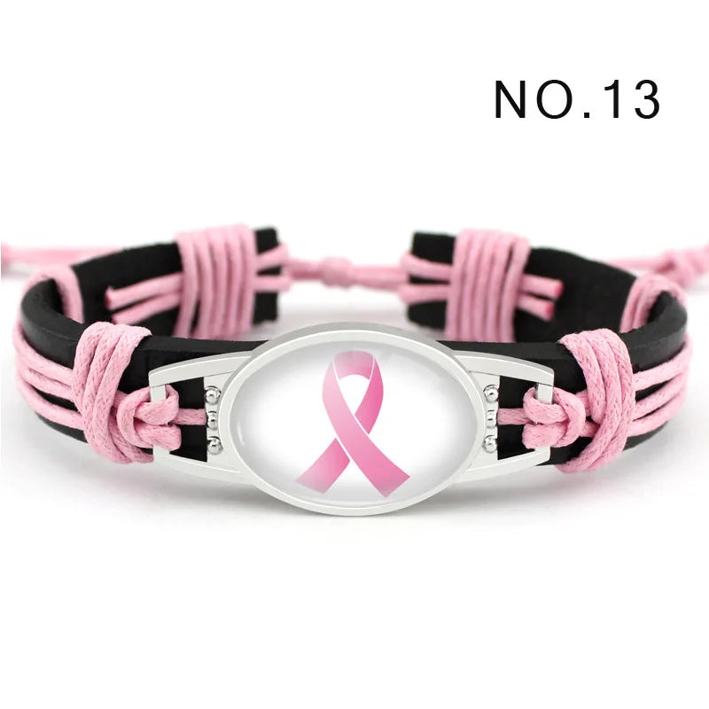 Breast Cancer Ribbon Rope Adjustable Bracelet