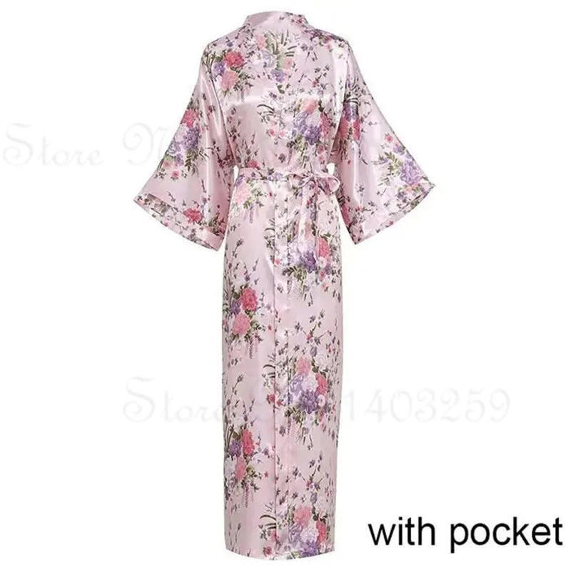 Elegant Long Printed Satin Robe