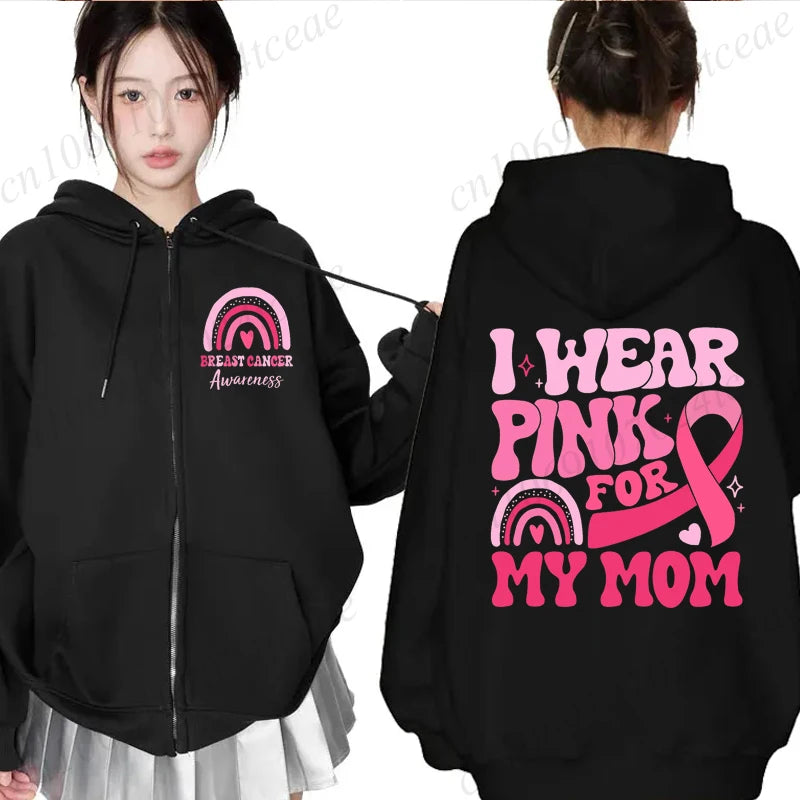 Zip Up Hoodie ~ I Wear Pink for Breast Cancer ~ S, M, L