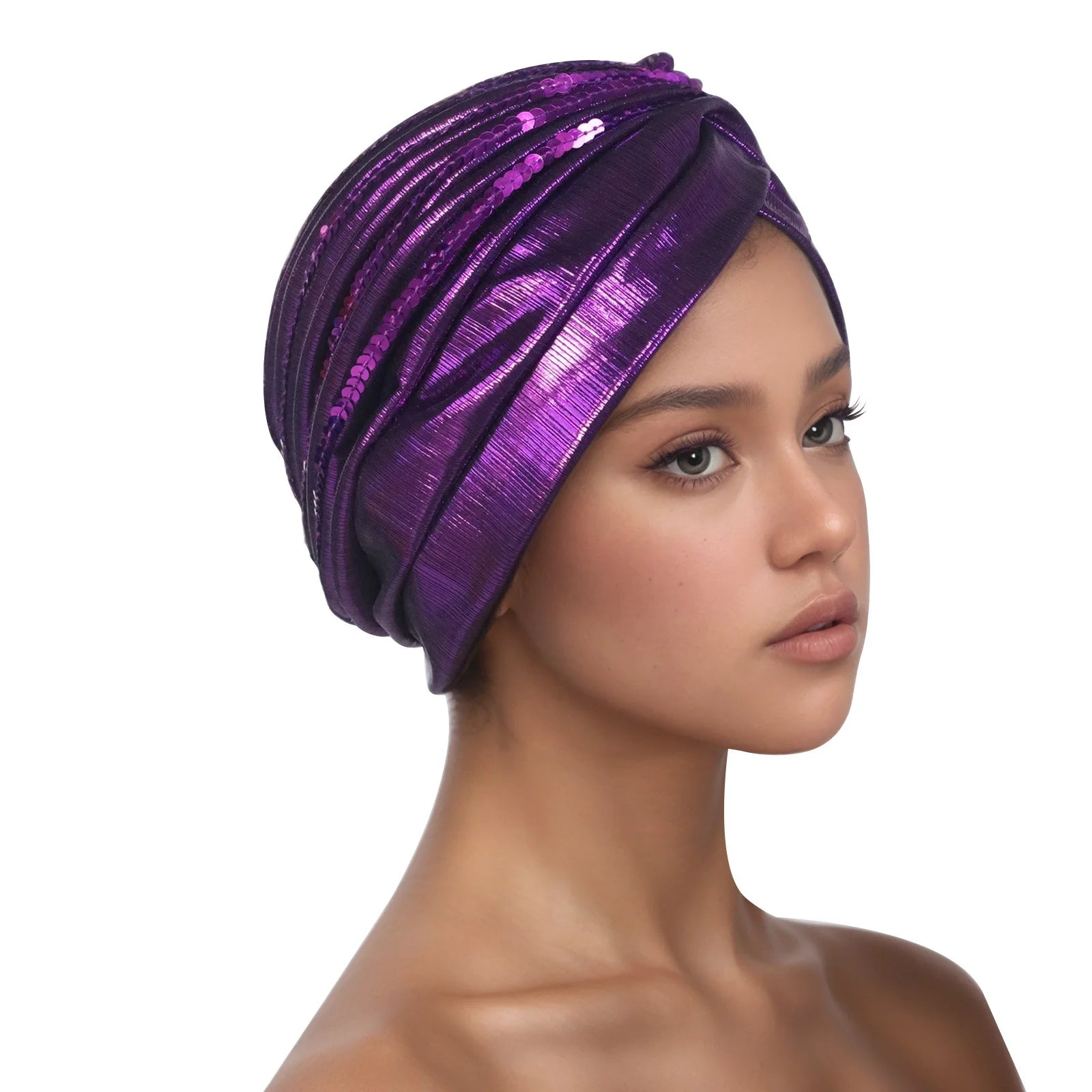 Metallic Head Wrap with matching sequins. You can dress this up or dress it down, but you will always feel like a queen when you put it on.