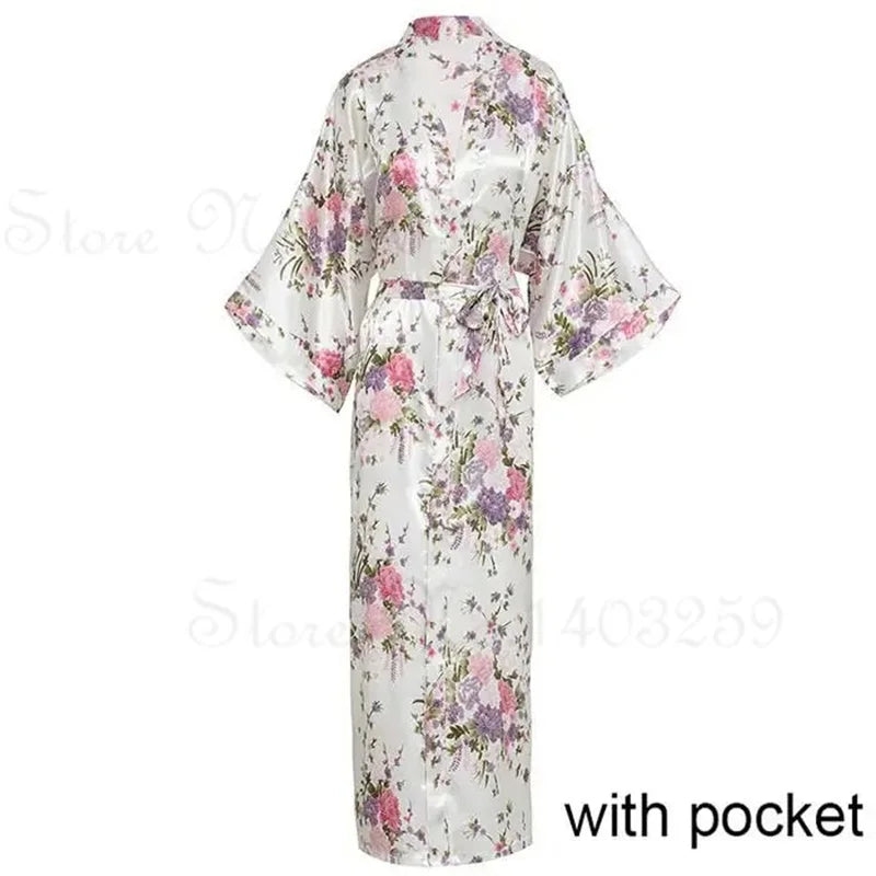 Elegant Long Printed Satin Robe