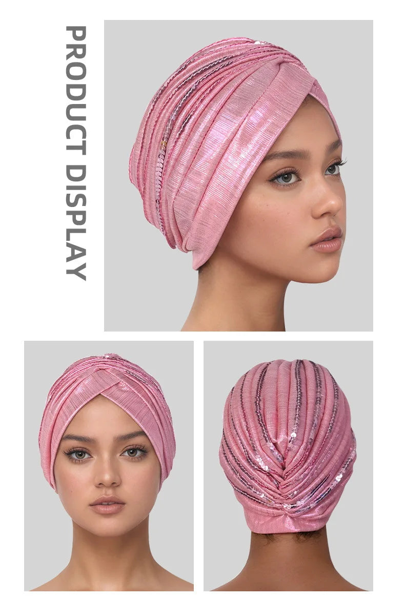 Metallic Head Wrap with matching sequins. You can dress this up or dress it down, but you will always feel like a queen when you put it on.