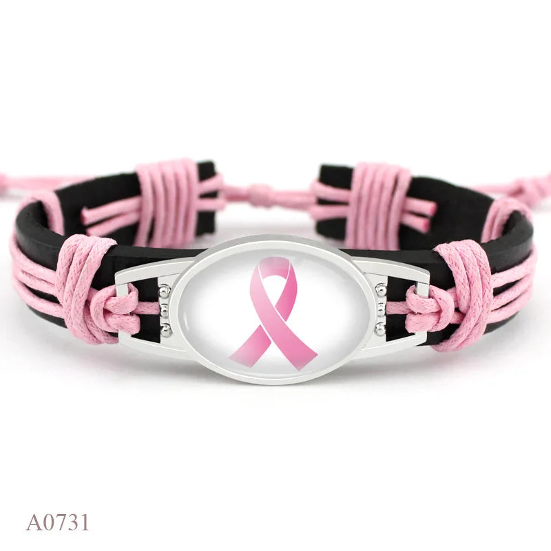 Breast Cancer Ribbon Rope Adjustable Bracelet