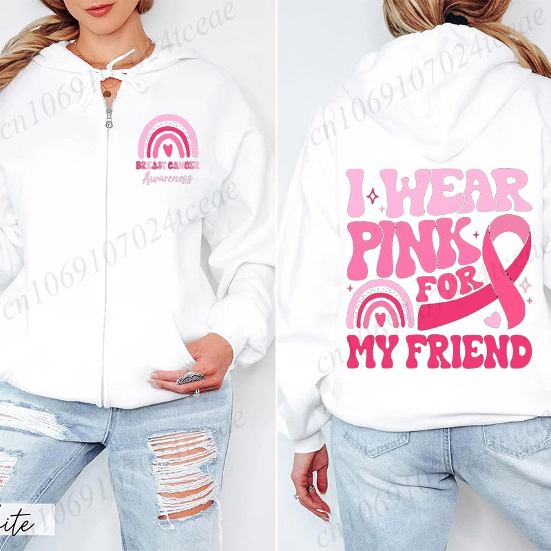 Zip Up Hoodie ~ I Wear Pink for Breast Cancer ~ S, M, L