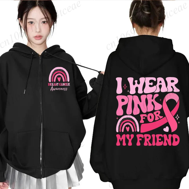 Zip Up Hoodie ~ I Wear Pink for Breast Cancer ~ S, M, L