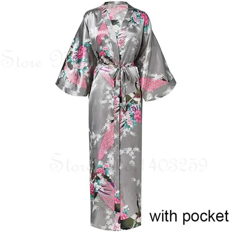 Elegant Long Printed Satin Robe