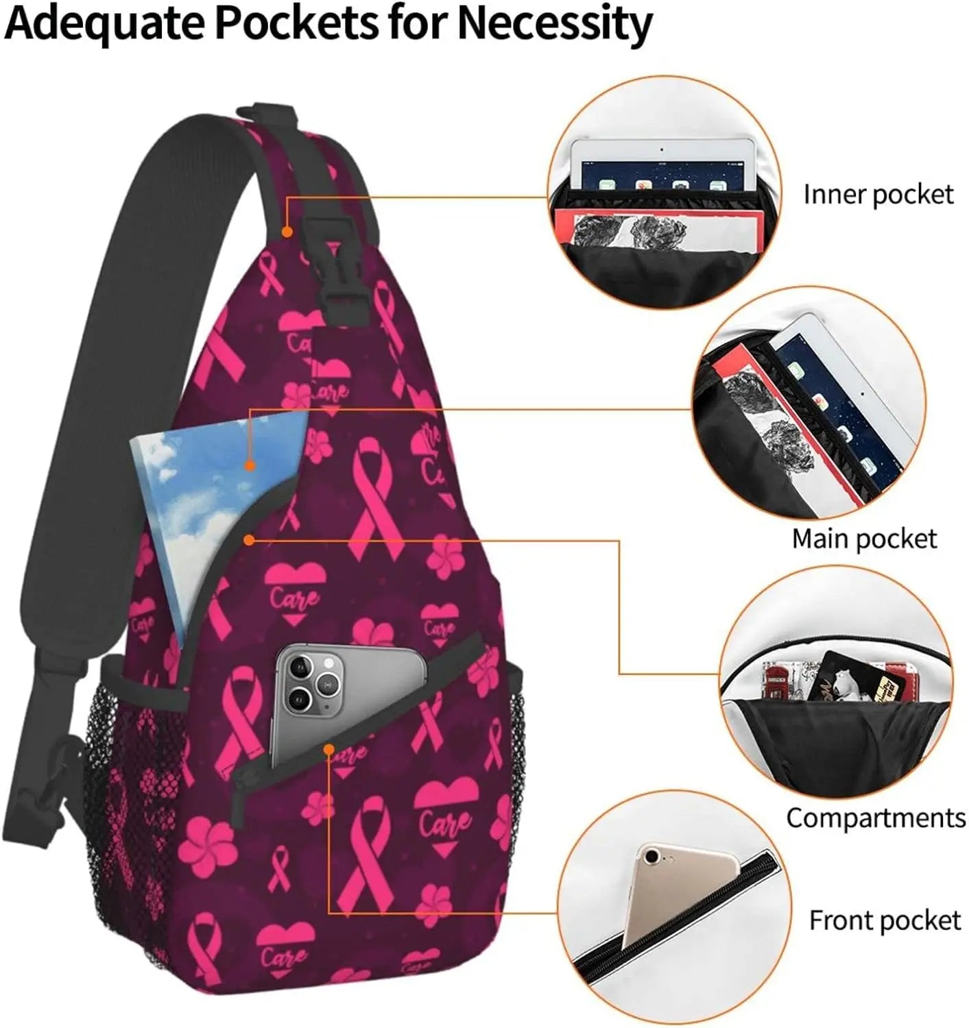 Breast Cancer Pink Awareness Sling Bag Backpack