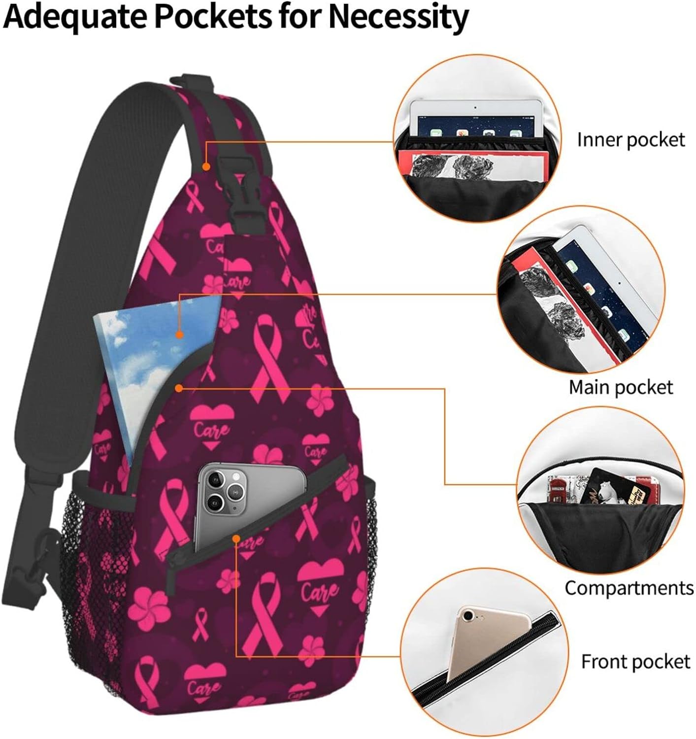 Breast Cancer Pink Awareness Sling Bag Backpack