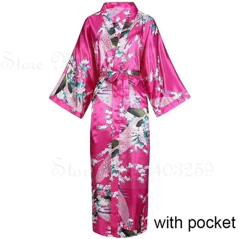 Elegant Long Printed Satin Robe
