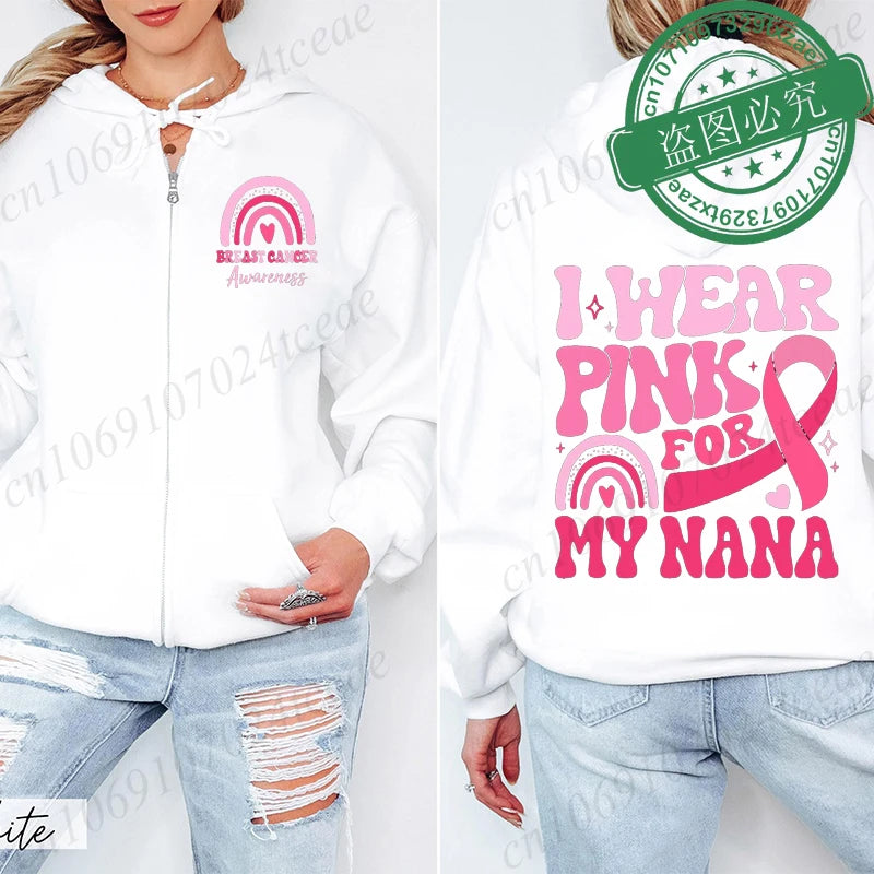 Zip Up Hoodie ~ I Wear Pink for Breast Cancer ~ S, M, L