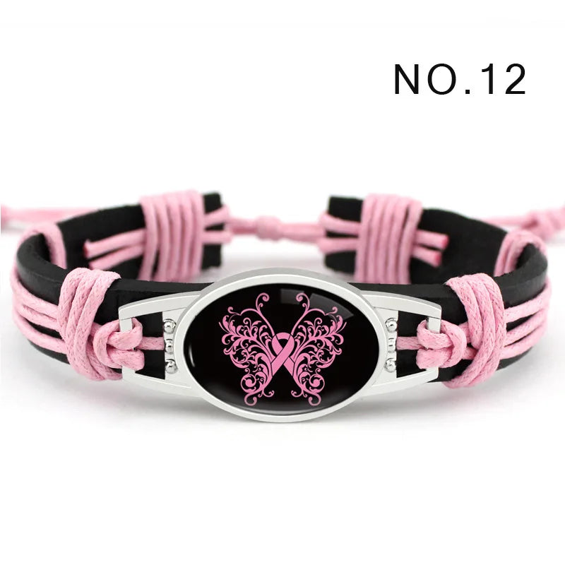 Breast Cancer Ribbon Rope Adjustable Bracelet