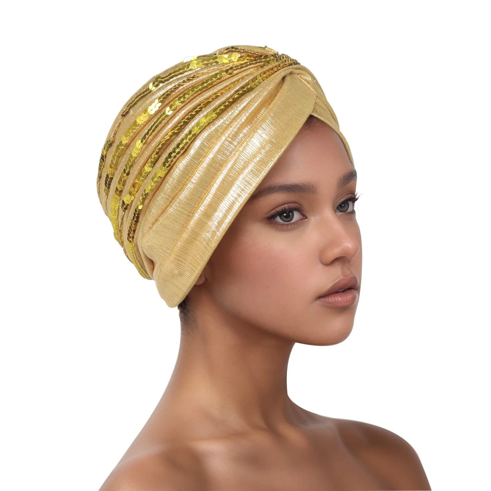 Metallic Head Wrap with matching sequins. You can dress this up or dress it down, but you will always feel like a queen when you put it on.