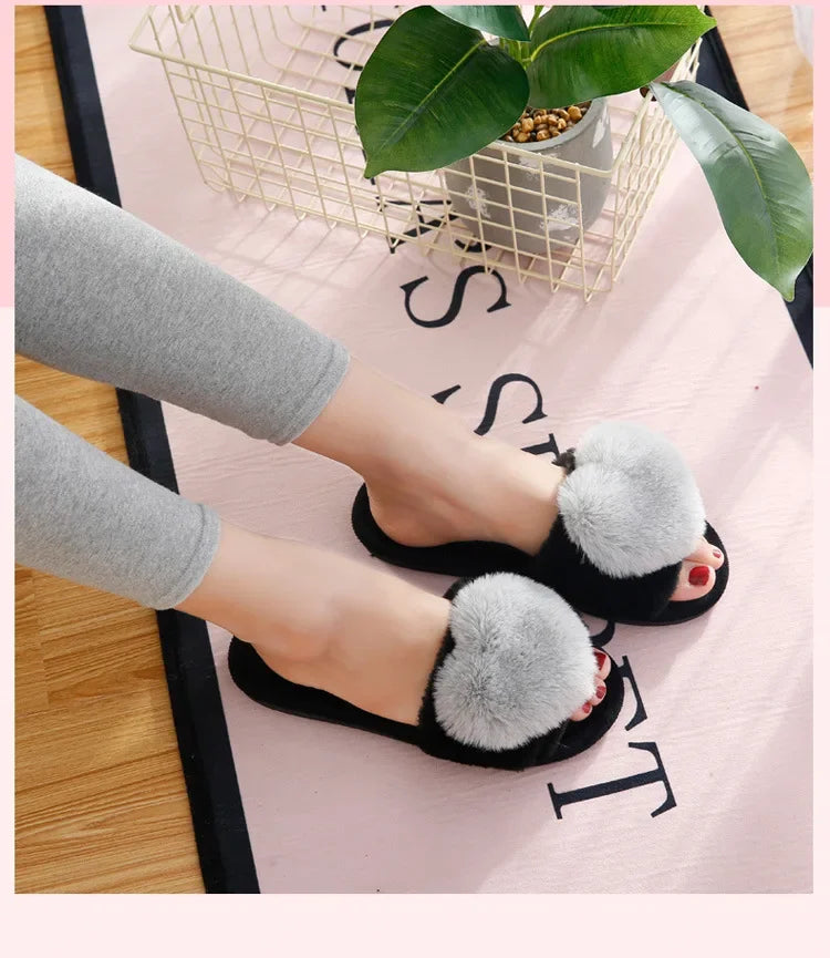 Heart Pattern Non-slip Comfy Plush Slippers