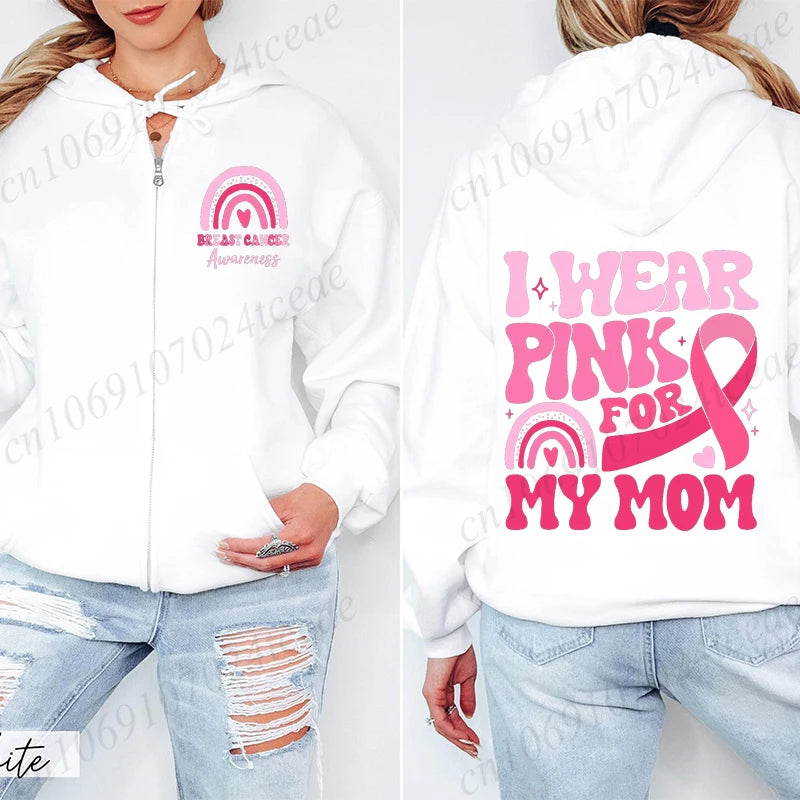 Zip Up Hoodie ~ I Wear Pink for Breast Cancer ~ Plus Sizes: XL,XXL,XXXL
