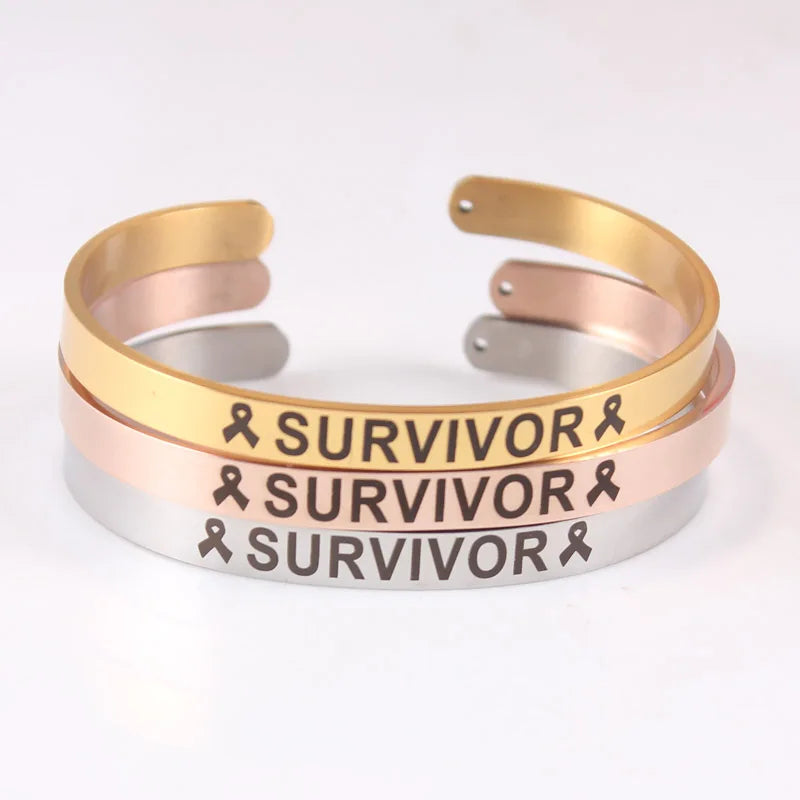 Breast Cancer Awareness Cuff Bracelet Fighter~Survivor