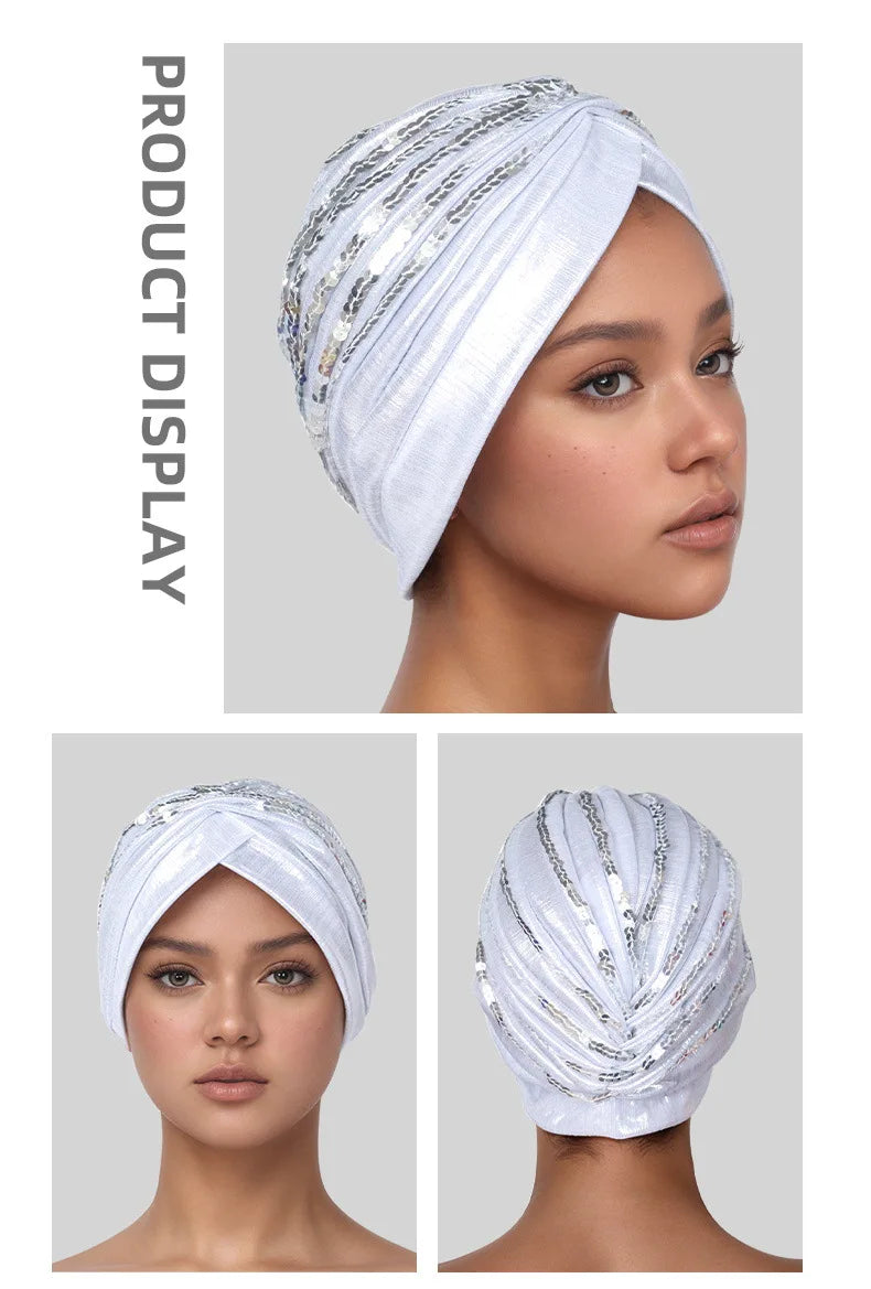 Metallic Head Wrap with matching sequins. You can dress this up or dress it down, but you will always feel like a queen when you put it on.
