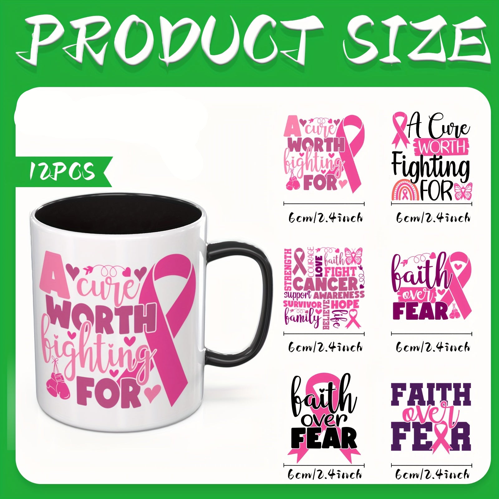 12pcs Breast Cancer Awareness Stickers