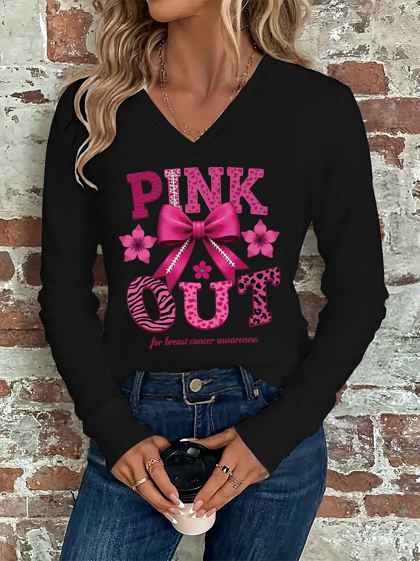 Pink Out Breast Cancer Awareness Long Sleeve T-Shirt