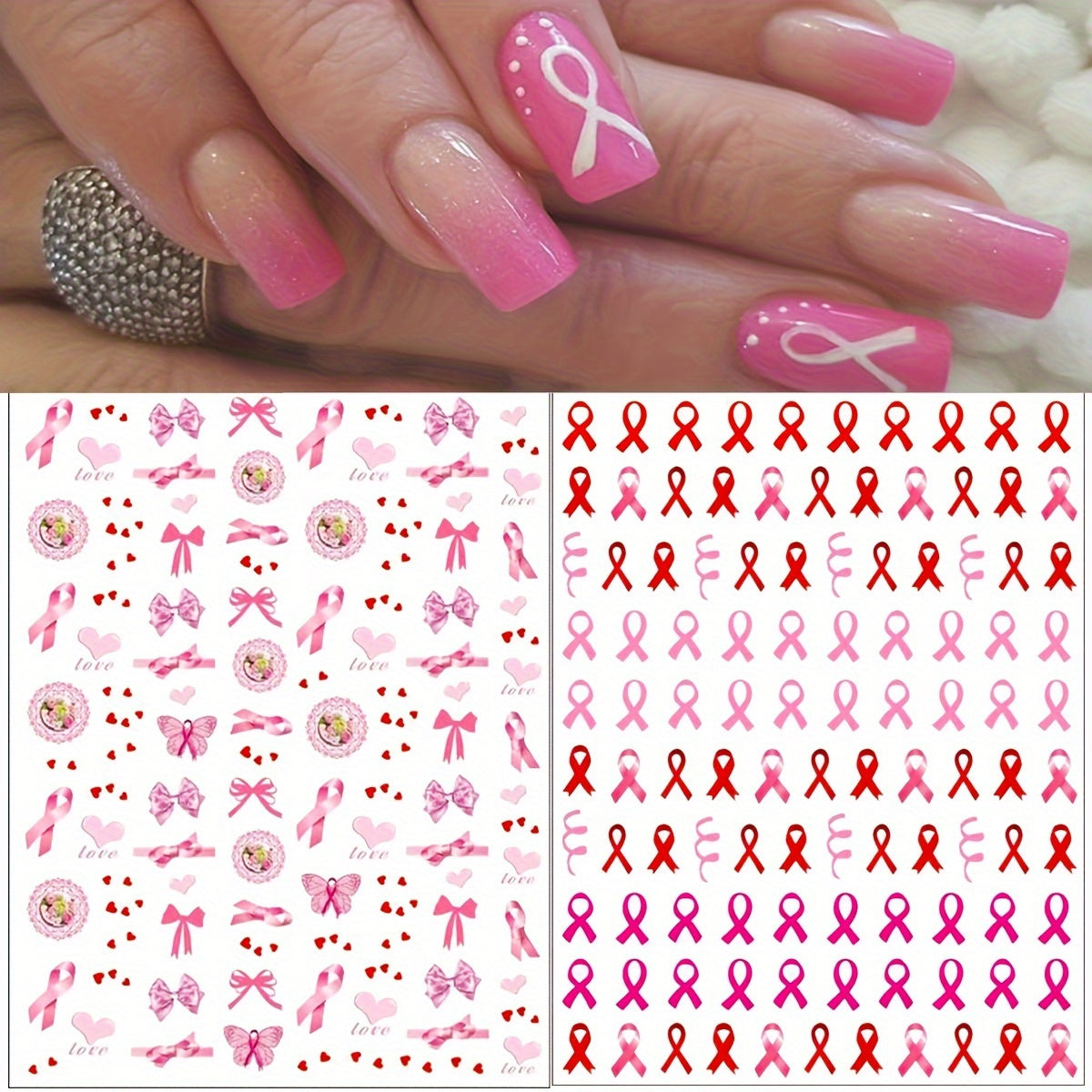 Pink Ribbon Nail Art Stickers