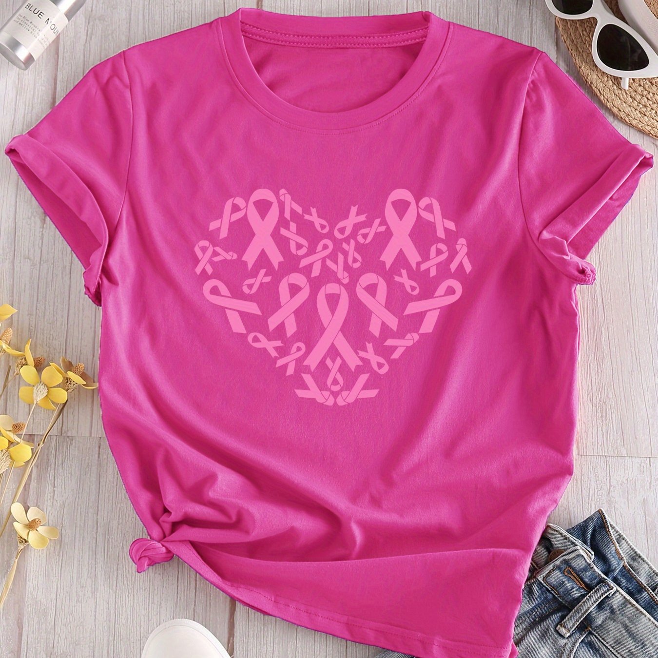 Heart Shaped Pink Ribbon Collage Tshirt