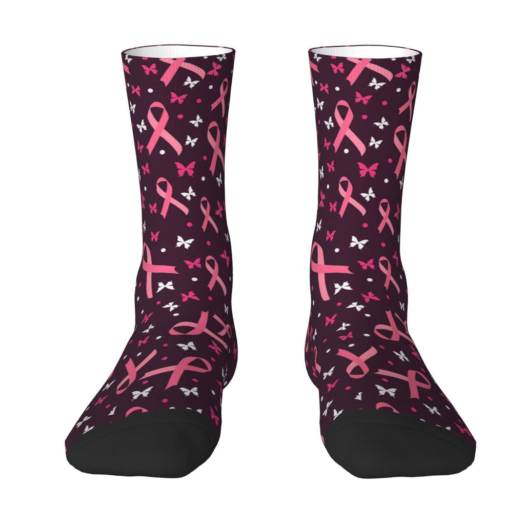 Butterflies and Pink Ribbon Crew Socks
