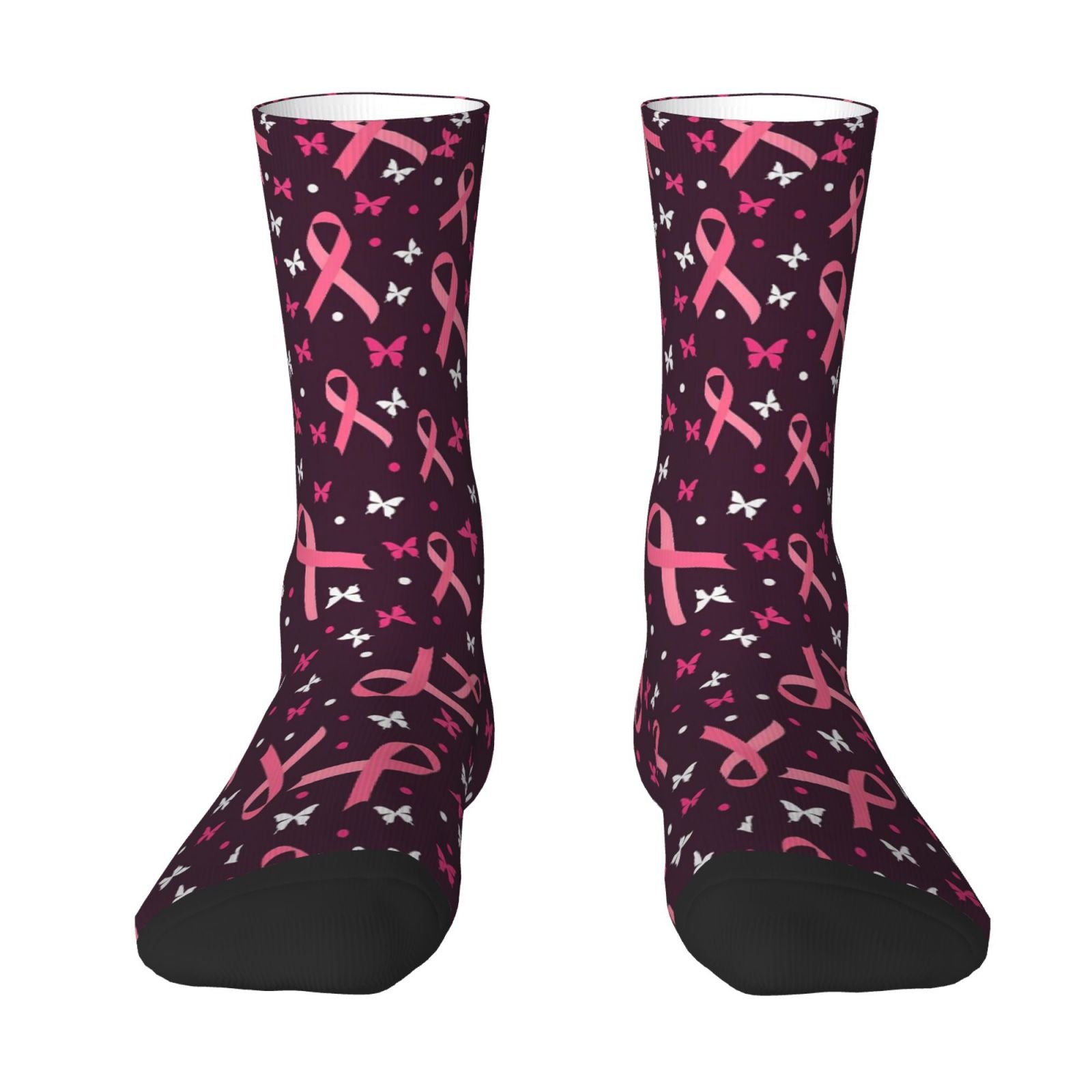 Butterflies and Pink Ribbon Crew Socks