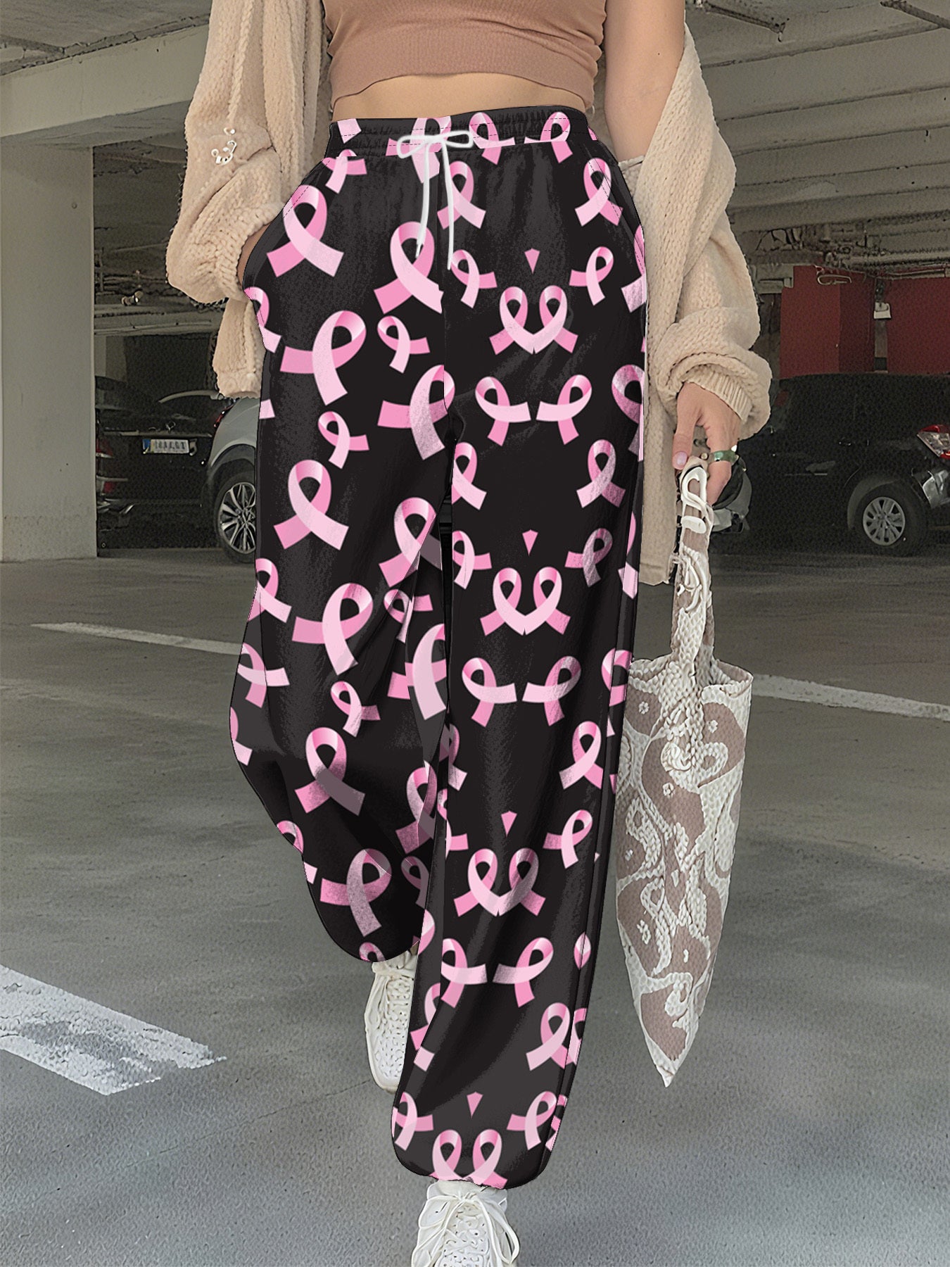 Pink BC Ribbons on Black Joggers