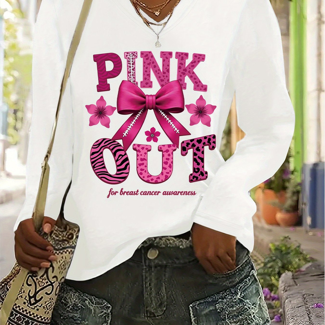 Pink Out Breast Cancer Awareness Long Sleeve T-Shirt