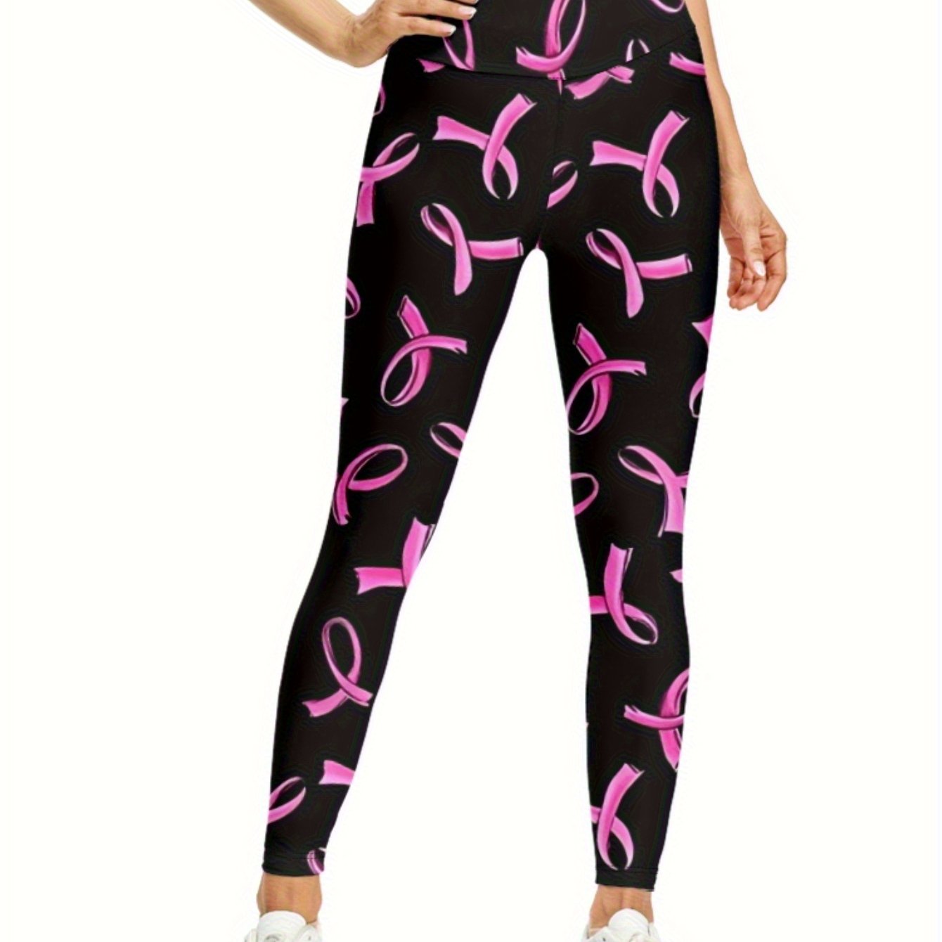 Pink BC Ribbons on Black Leggings