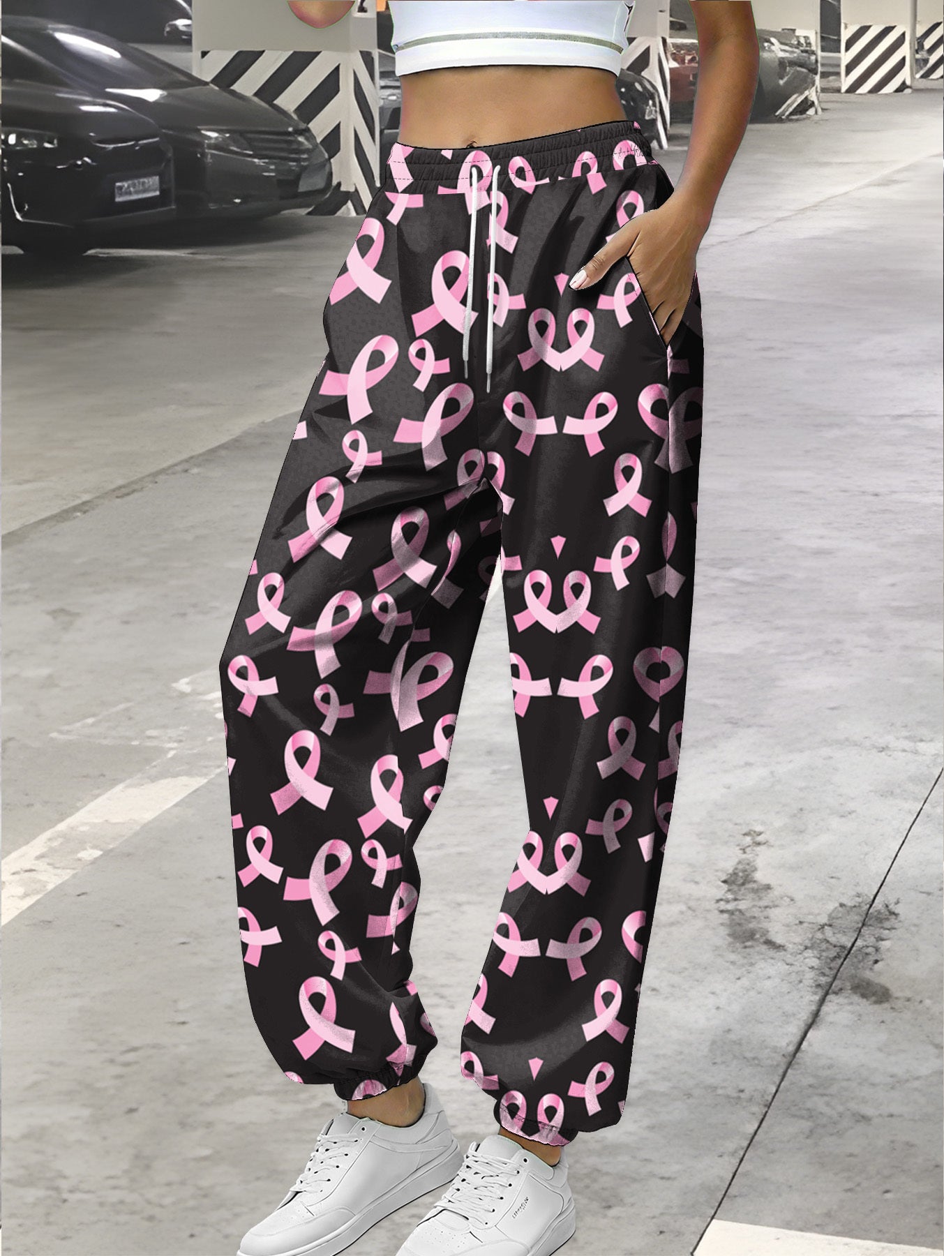 Pink BC Ribbons on Black Joggers