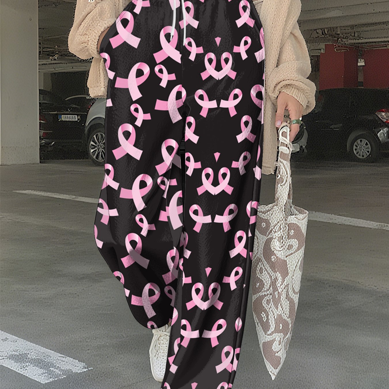 Pink BC Ribbons on Black Joggers